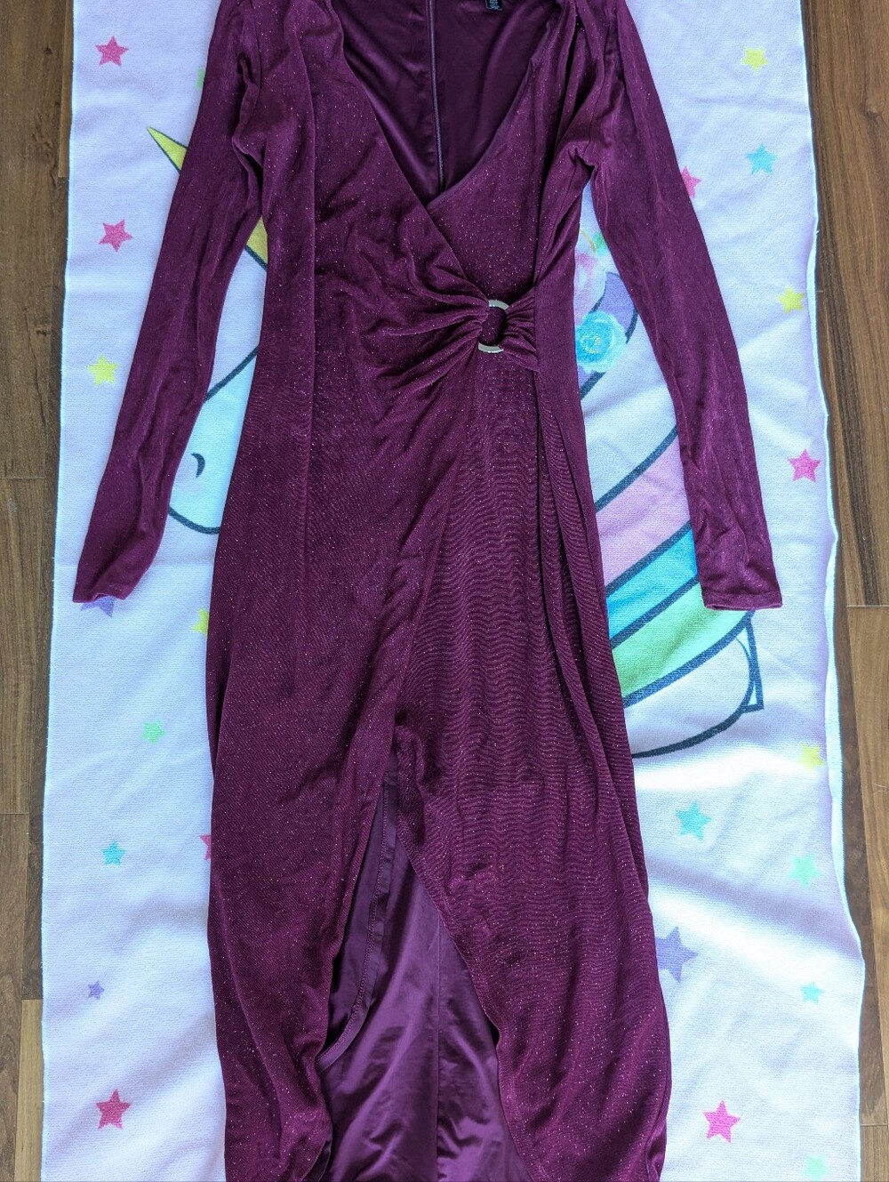 Ever New Long-Sleeve Wrap Dress in Plum with Metallic Sheen